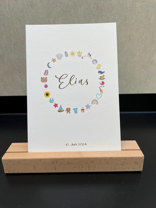 Karte Geburt Babymotive mit Namen