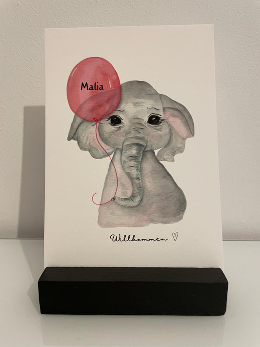 Karte zur Geburt Elephant Aquarell
