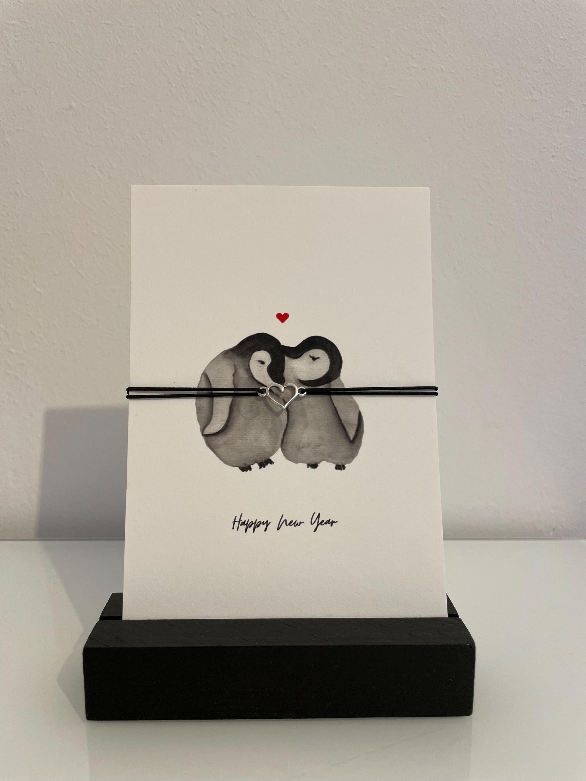 Karte Pinguine - Schmuckarmband Herz Silber