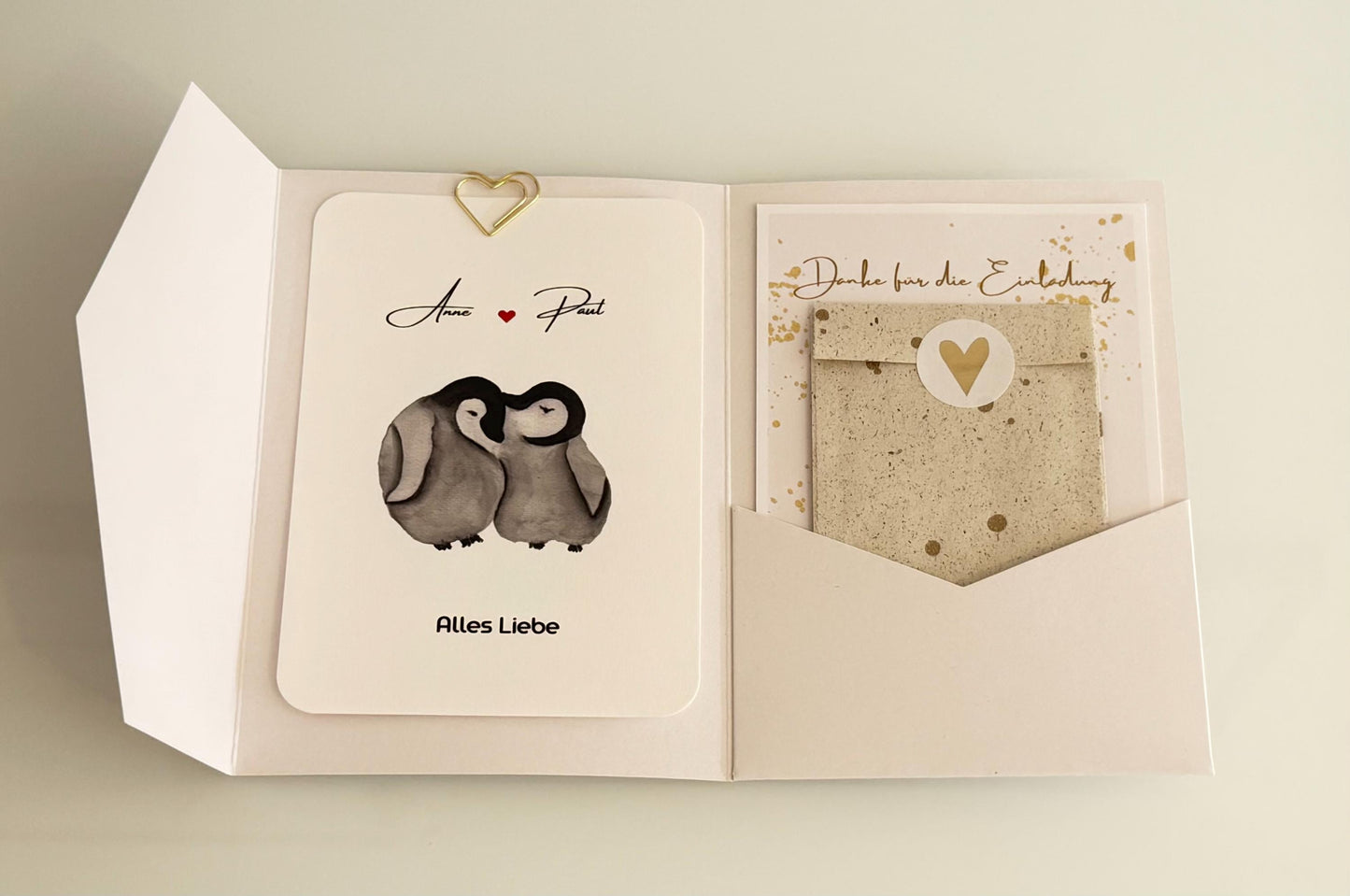 Karte Hochzeit Pinguine aquarell