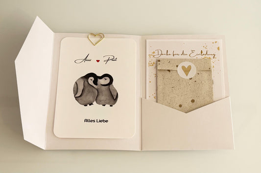 Karte Hochzeit Pinguine aquarell