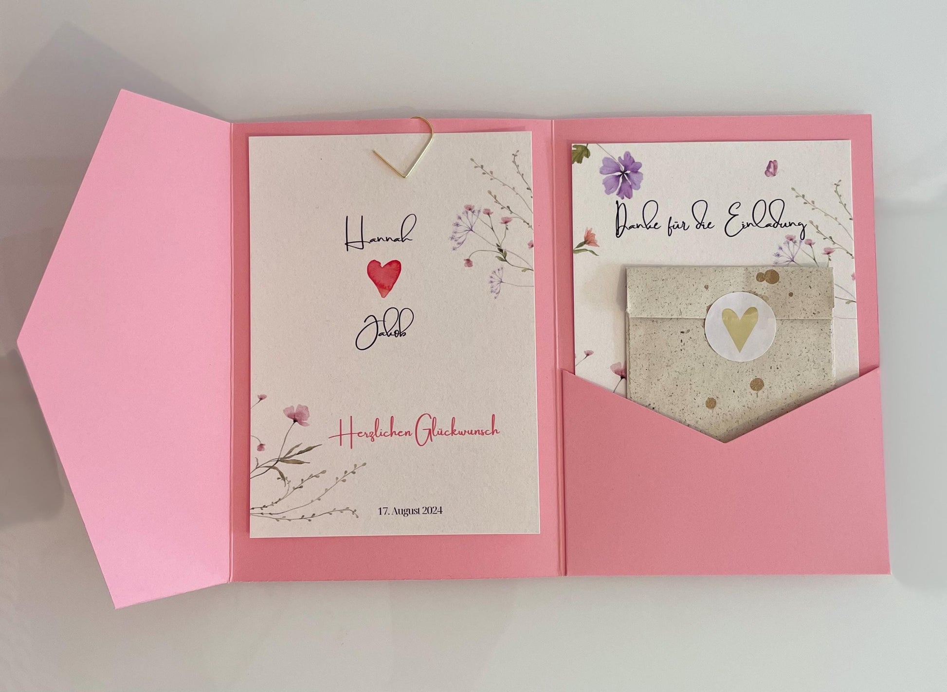 Karte Geldgeschenk Hochzeit rosa