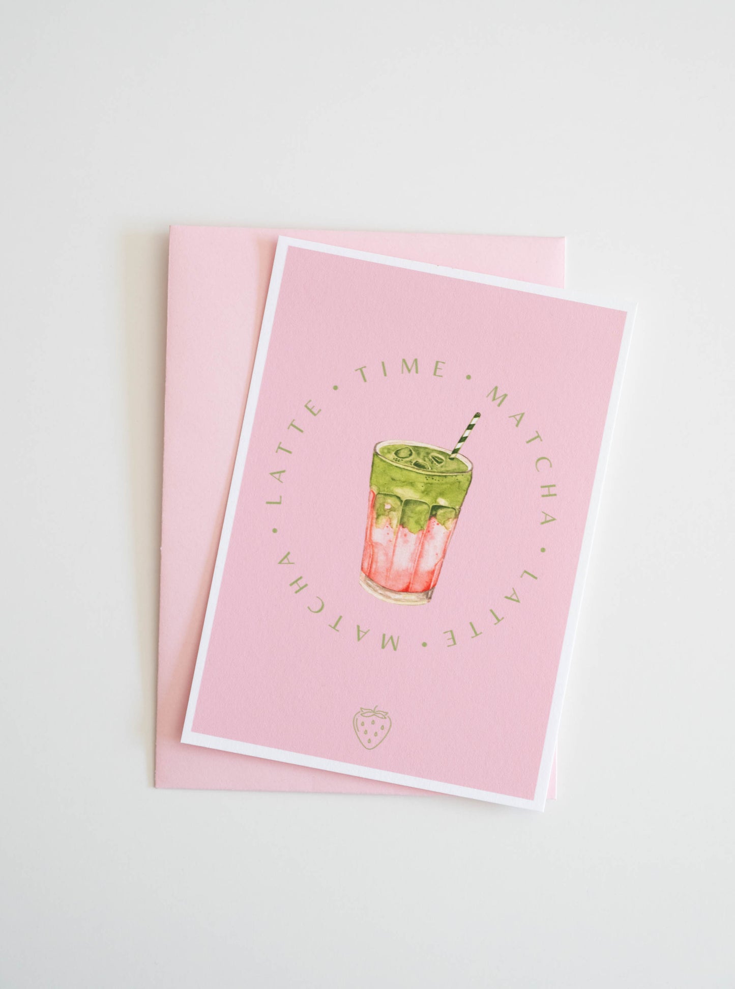 Karte Matcha Glas Erdbeere Aquarell
