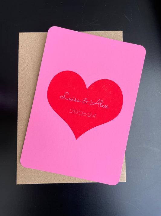 Karte Hochzeit A6 rotes Herz auf pinkem Hintergrund personalisieren 