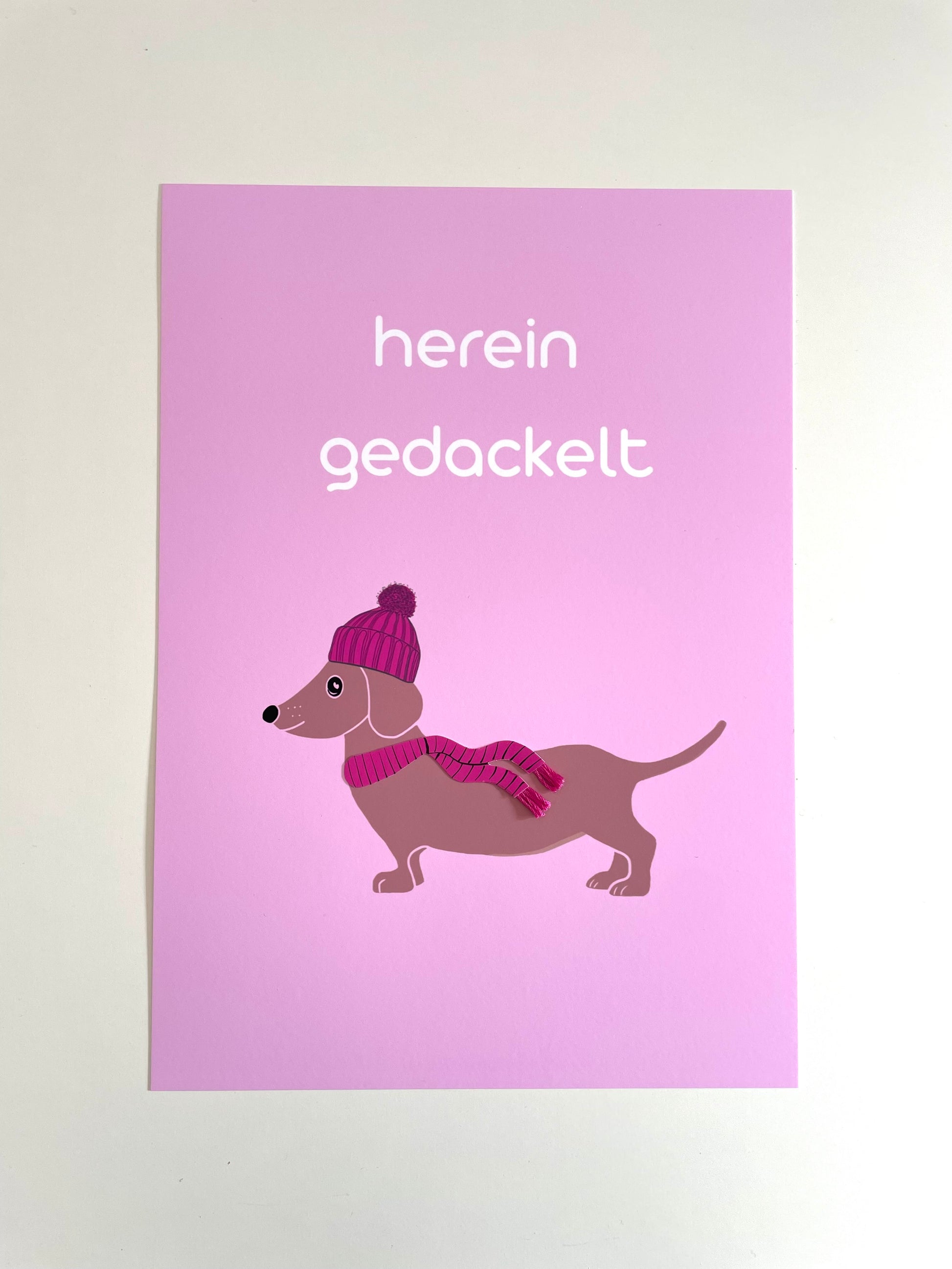 Poster Dackel mit Mütze und Schal