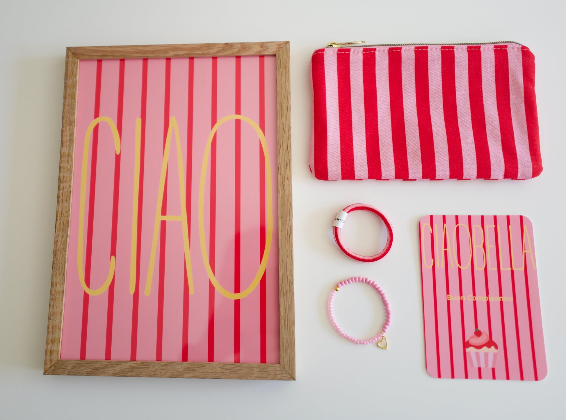 Kosmetiktasche stripes rosa rot