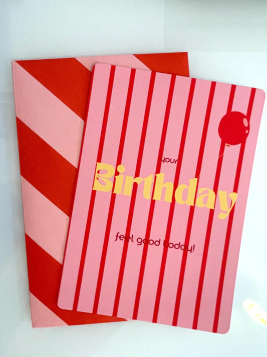 Karte Geburtstag feel good rosa rot gestreift