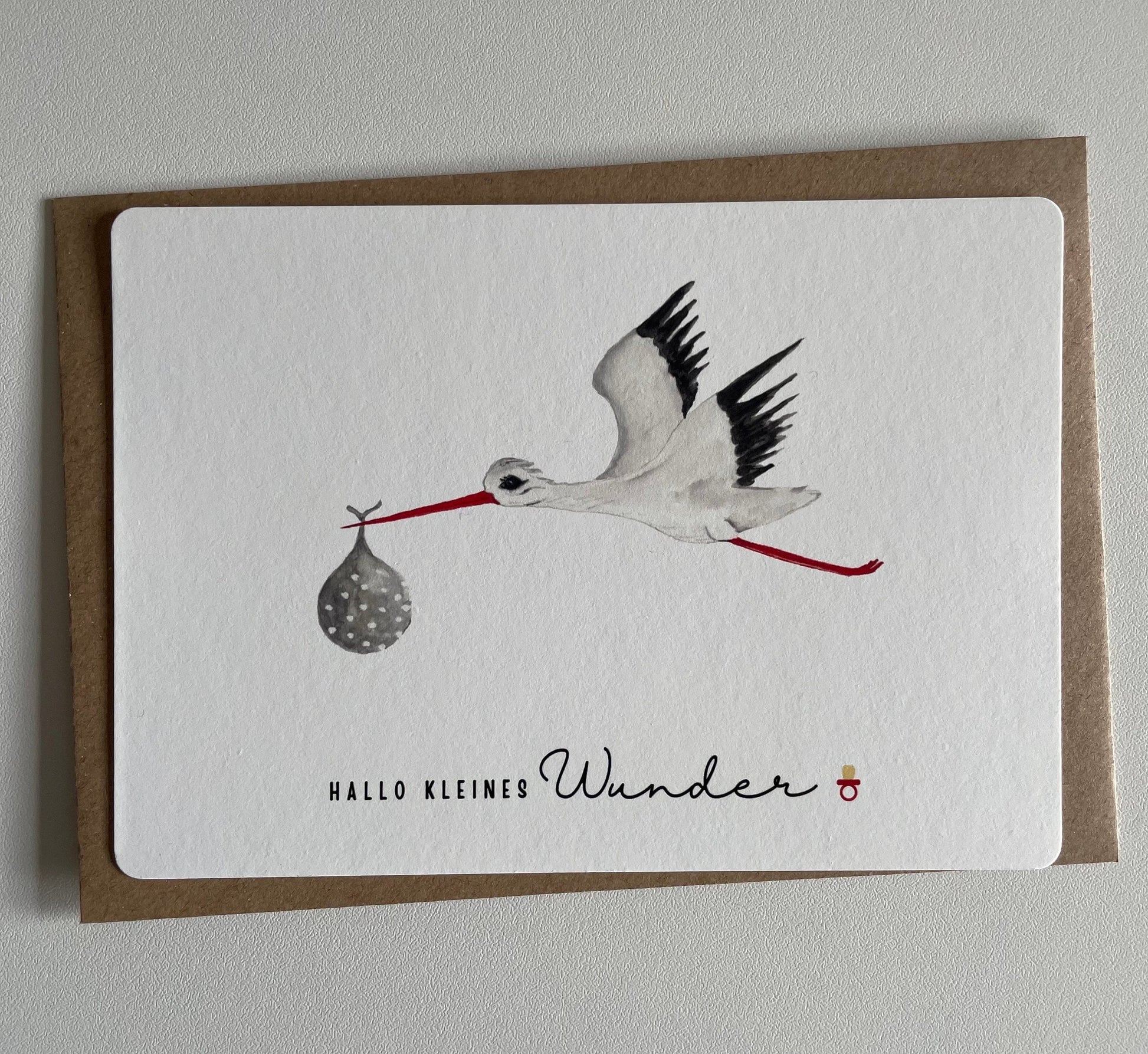 Karte zur Geburt Motiv Storch aquarell