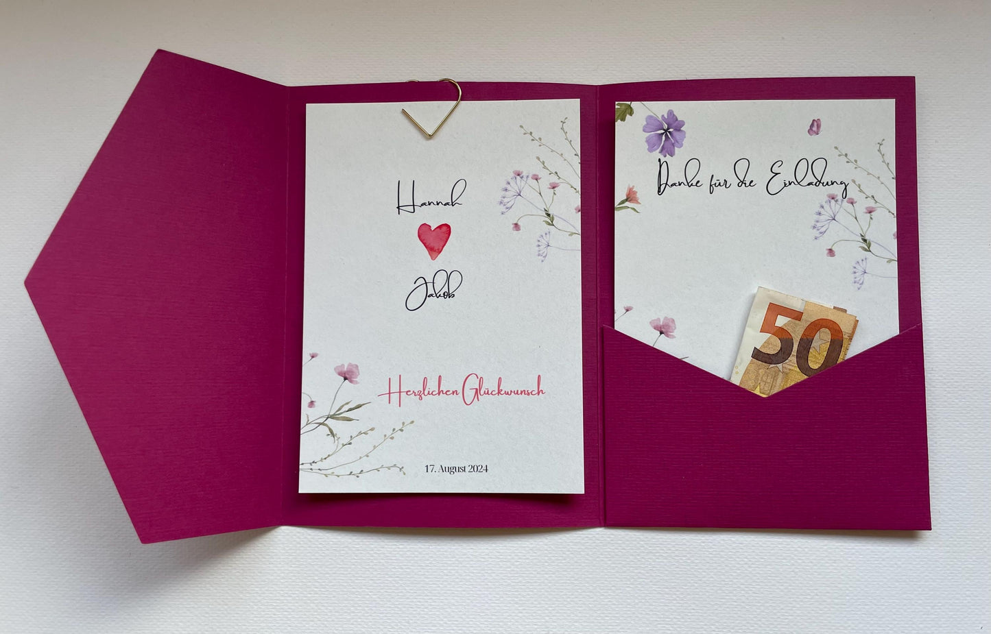 Pocketfold-Karte -  Herz & Blüten