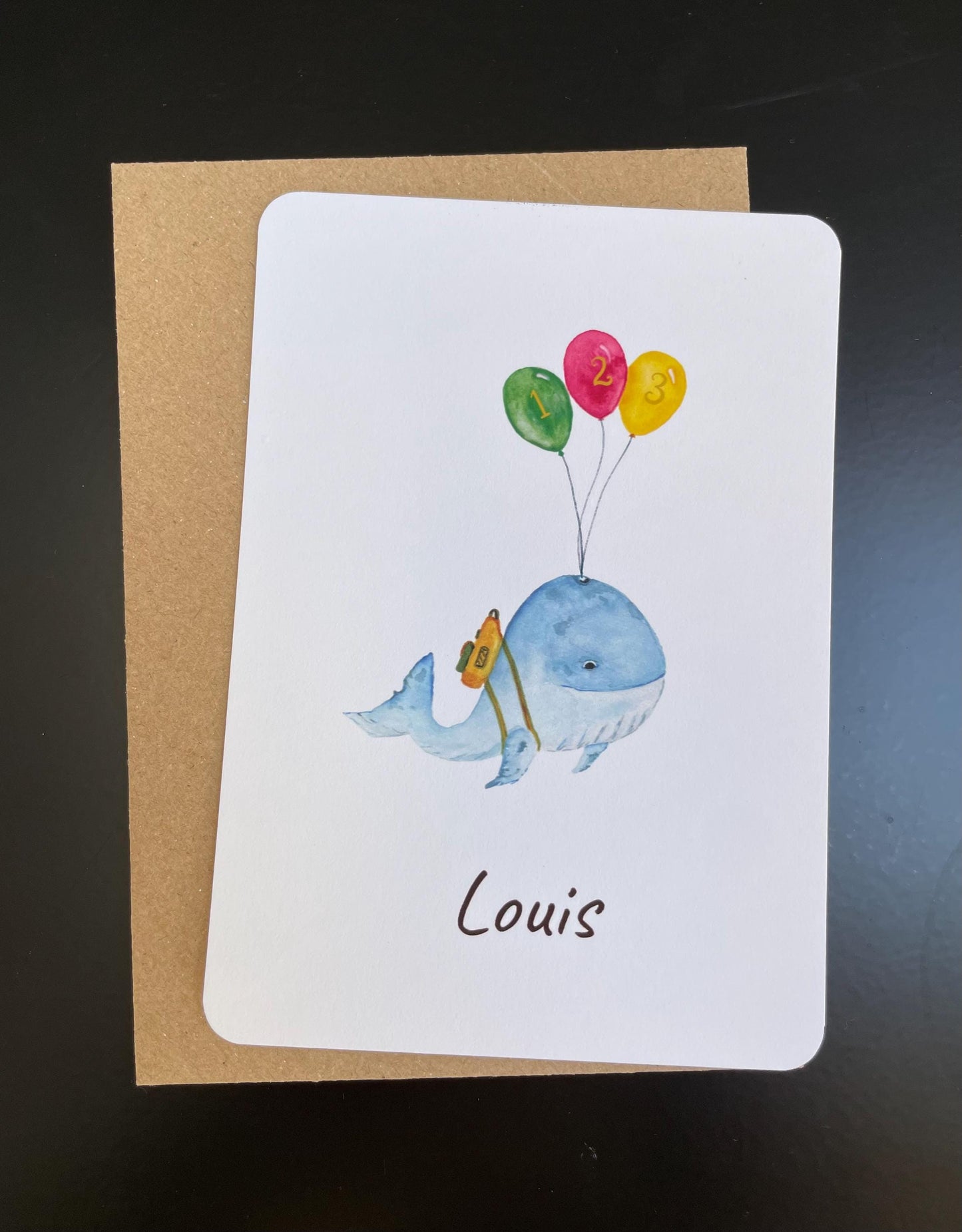 Karte Schulanfang Wal mit Schultasche